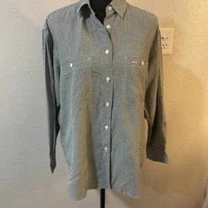 Banana Republic 90s Vintage Green and White Check L/S Blouse Size S